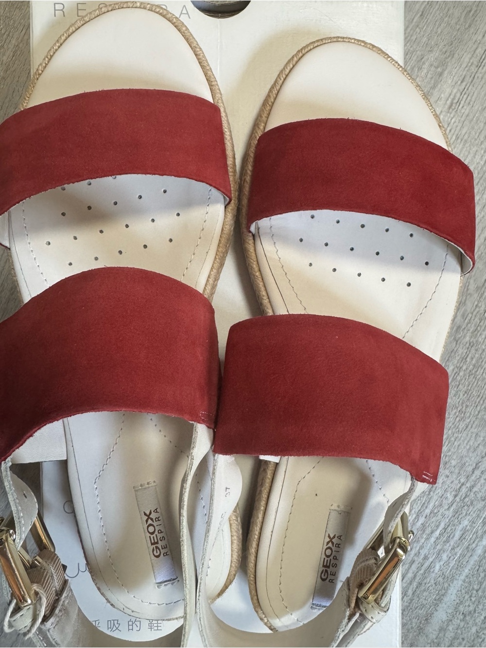 Geox Respira Red Suede Leather Espadrille Sandals Size 7